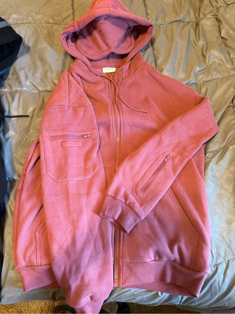 Comfrt DND Airplane Mode Zip Hoodie in Berry - Picture 2 of 3